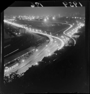 Hutt Road, Aotea Quay and railway yards at night, Wellington