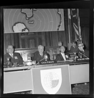 Prime Minister Walter Nash, Secretary General Pote Sarasin, and other officials at the Southeast Asia Treaty Organization (SEATO) conference in Wellington