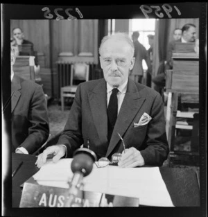 Minister delegate from Australia [Vice Admiral Sir Roy Dowling?] at the Southeast Asia Treaty Organization (SEATO) conference in Wellington
