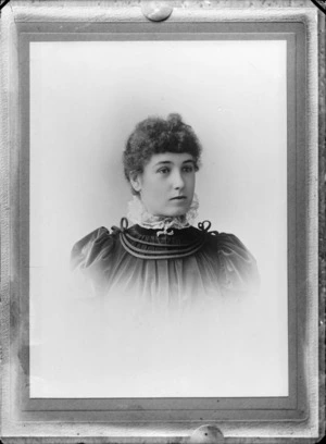Head and shoulders studio portrait of unidentified woman, probably Christchurch district