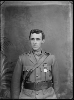 Portrait of an unidentified man, wearing military uniform, and with a medal pinned to his chest, possibly Christchurch