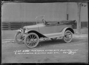 Advertisement for a 15 horse powered Argo motorcar, four seater fitted with electric light and self starter, electric horn etc, price £24.5, probably Hastings district