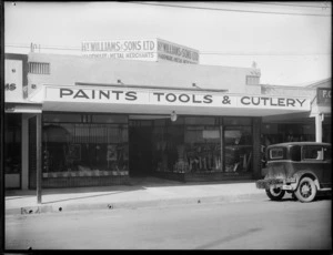 Business premises of H Y Williams and Sons Ltd, Hardware and Metal Merchants, with a motor car in front of the store, Hastings