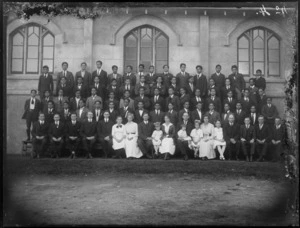 Group photograph with teachers, their families and senior pupils at Maori Agricultural College, Hastings