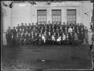 Group photograph of teachers, wives, children and senior pupils, Maori Agricultural College, Hastings