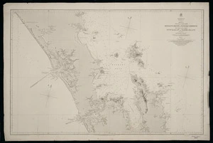 The west coast from Monganui Bluff to Manukau Harbour, the east coast from Tutukaka Hr. to Mayor Island including Hauraki Gulf [cartographic material] / surveyed by Captn. J.L. Stokes, Commander B. Drury, and the officers of H.M.S. Acheron and Pandora, 1849-55 ; J. & C. Walker sculpt.