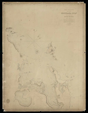 New Zealand (North Isle) Shouraka Gulf and the mouth of the River Thames [cartographic material] : from the surveys of Captain James Cook ... 1769, Mr James Downie ... 1820, Le Capitaine D'urville ... 1827, Mr Frederick Sadler ... 1834.