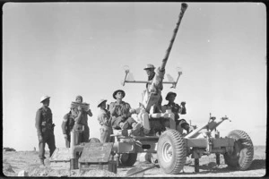 NZ light anti aircraft gun standing to on the advance into Libya, World War II