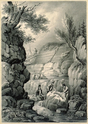 [Artist unknown] :[Sketch of Tilgate Quarry with Gideon Mantell overseeing the uncovering of fossils. England. 1822?]