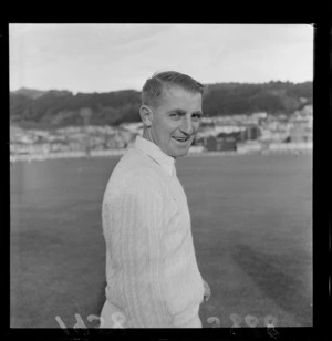 Unidentified cricketer from the Wellington cricket squad during practice at the Basin Reserve, Wellington