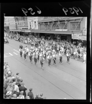 Festival of Wellington parade and onlookers with Ponsonby Samoan Marching Band, Willis Street, Wellington