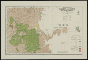 Geological map of Waiwera and Tiritiri survey districts [cartographic material] / drawn by G.E. Harris and J.E. Hannah.