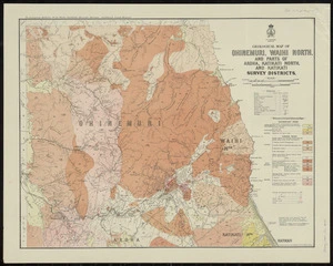 Geological map of Ohinemuri, Waihi north and parts of Aroha, Katikati north and Katikati survey districts [cartographic material] / compiled & drawn by G.E. Harris.