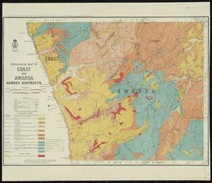 Geological map of Coast and Awaroa survey districts [cartographic material] / compiled and drawn by G.E. Harris.