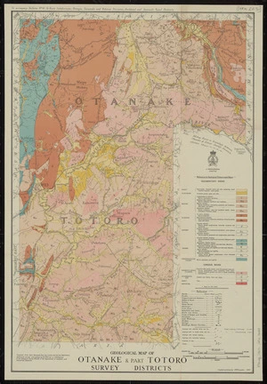 Geological map of Otanake & part Totoro survey districts [cartographic material] / compiled and drawn by A.W. Hampton.