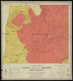 Geological map of Ruapehu and part of Manganui Survey Districts [cartographic material] / drawn by G.E. Harris.