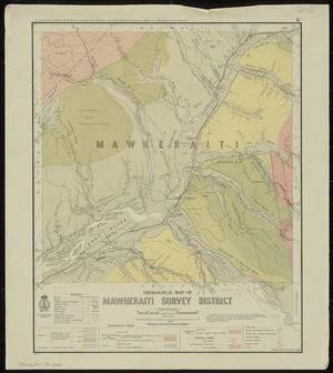 Geological map of Mawheraiti Survey District [cartographic material] / compiled and drawn by G.E. Harris.