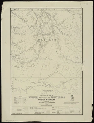 Geological map of Waitahu and part of Pohaturoha Survey Districts [cartographic material] / compiled and drawn by G.E. Harris.