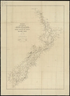 Sketch map of the Colony of New Zealand shewing authorised and proposed railway lines [cartographic material].