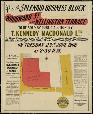 Plan of splendid business block, Woodward Street and Wellington Terrace [cartographic material].