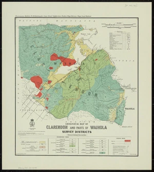 Geological map of Clarendon and parts of Waihola survey districts [cartographic material] / drawn by G.E. Harris.