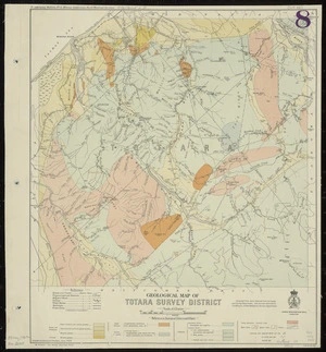 Geological map of Totara survey district [cartographic material] / compiled and drawn by R.J. Crawford, June 1908.
