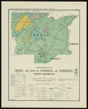 Geological map of Budle and parts of Dunback and Hummock Survey Districts [cartographic material] / drawn by G.E. Harris.