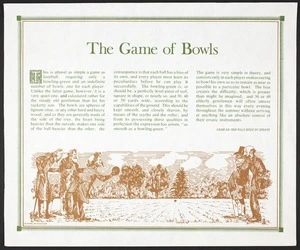 The game of bowls; from an 1856 rule book of sports. Thermal Art Productions [ca 1976]