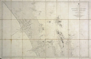 New Zealand, North Island. Sheet 2, The west coast from Monganui Bluff to Manukau Harbour, the east coast from Tutukaka Hr. to Mayor Island including Hauraki Gulf [cartographic material] / surveyed by Captn. J.L. Stokes, Commander B. Drury, and the officers of H.M.S. Acheron and Pandora, 1849-55 ; J. & C. Walker sculpt.