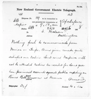 Superintendent, Hawkes Bay and Government Agent, East Coast - Telegrams
