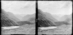 Unidentified river with mountains in distance, [Fiordland National Park, Southland District?]