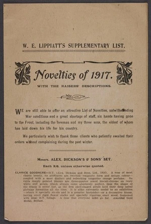 W E Lippiatt (Firm) :W E Lippiatt's supplementary list. Novelties of 1917, with the raisers' descriptions [1917]