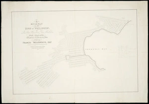 A rough plan of the town of Wellington, at Lambton Harbour, Port Nicholson, New Zealand [cartographic material] / transmitted to England (via India) by Francis Molesworth, Esq.