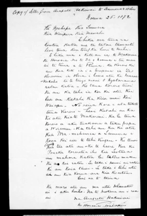 Letter from Arapeta Hakiwai to Temuera, Winipera, Manahi