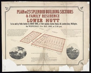 Plan of 23 splendid building sections & family residence, Lower Hutt  / E. W. Seaton,  surv.