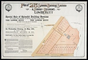 Plan of 28 splendid building sections & family residence, Lower Hutt  / E. W. Seaton, auth. surv.