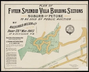 Plan of fifteen splendid villa building sections, suburb of Petone / Seaton & Sladden, surveyors.