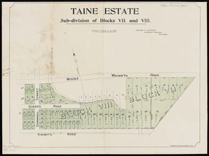 Taine estate  : subdivision of Blocks VII and VIII  / Seaton & Sladden, surv.