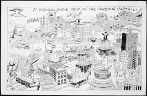 Lodge, Nevile Sidney 1918-1989 :A Seagull's-eye view of the harbour capital. [1970s?]