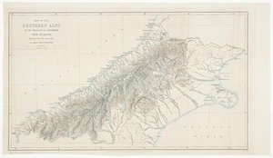 Map of the Southern Alps in the province of Canterbury (New Zealand) reduced from the large map by Julius Haast.