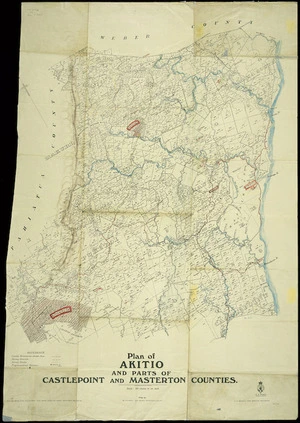 Plan of Akitio and parts of Castlepoint and Masterton counties [cartographic material].