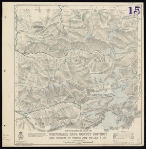 Topographical map of Whitcombe Pass survey district and portions of Poerua and Butler SD's / surveyed by P.G. Morgan and J.A. Bartrum ; compiled and drawn by G.E. Harris.