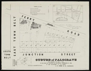 Suburb of Falscrave : the property of Hon. J. Hall : to be sold by auction on Saturday, December 17, 1881, at our salerooms, at 1.30 sharp J.T. Ford & Co., Auctioneers / surveyed by Frank H. Davie, Nov. 5th, 1881.