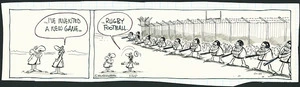 Ball, Murray Hone, 1939-2017: I've invented a new game... Rugby football. [Stanley comic strip]. May 1964.