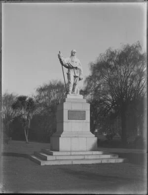 Marble statue on stone base commemorating the death of Robert Falcon Scott, Riverbank Reserve, corner Worchester St and Oxford Terrace, Christchurch