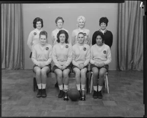 Soma Netball Team, [Wellington?], with trophies