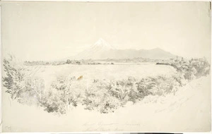 Strutt, William 1825-1915 :Mount Egmont, Taranaki, from the Omata Road. 1855