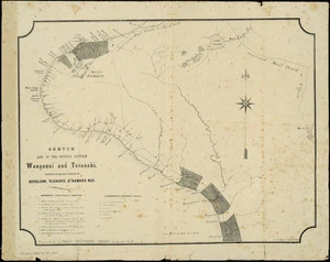 Sketch line of the country between Wanganui and Taranaki [cartographic material] : showing the relative position to Auckland, Waikato & Hawke's Bay / G. Pulman, lithographer.