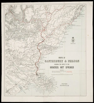 Parts of Canterbury and Nelson, shewing the route to Hanmer hot springs [cartographic material].