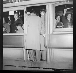 Crowded entrance to Wellington tram